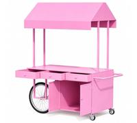 Chariot à Desserts Mobile avec Auvent, Chariot de Vente Alimentaire Style Vélo avec Armoire de Rangement et Tiroirs, Stand Portable pour Gourmandises lors d’Événements, Marchés et Fêtes(Pink)
