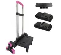 Chariot à dos pliable léger - Diable à roulettes à 3 roues rose avec sangle, chariot pliable portable pour sac à dos, voyage, déplacement et utilisation quotidienne