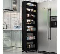 Chariot à épices à roulettes mince à 7 niveaux avec roulettes - Rangement de cuisine autonome pour garde-manger et salle à manger - Armoire étroite noire sur roulettes (taille : S)