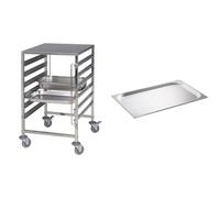 Chariot à étagères avec Plan de Travail en Acier Inoxydable Noel + 12x 1/1 GN-Container 20mm Deep Set