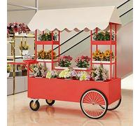 Chariot À Fleurs À Roulettes À Vendre, Chariot for Vendeur Ambulant, Capacité de Charge Élevée, Armoires de Rangement À Plusieurs Niveaux et Grande Capacité(Red)