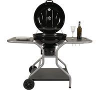 Chariot à grillades HWC-N16, gril à charbon de bois gril sphérique gril de jardin avec couvercle trois étagères, acier émaillé 143x131x66cm noir