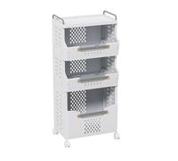 Chariot à linge à 2 niveaux/3 niveaux/4 niveaux, panier de rangement pliable en plastique avec poignée et roulettes, chariot de rangement multifonctionnel pour cuisine, bureau, salle de bain