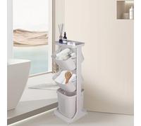 Chariot à Linge avec Roulettes, Panier a Linge 3 compartiment, Panier d'économie d'espace, avec panier à linge amovible, Panier Basculant, Plateau de Rangement Supérieur