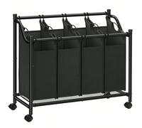Chariot à linge, Panier à linge, Roulettes, avec 4 Sacs Amovibles, 4 X 35 L, Noir Noir