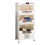 Chariot à Linge Roulant 4/5 Niveaux avec roulettes, Panier à Linge en Plastique avec poignées, Organiseur de Rangement pour buanderie, dortoirs et Chambres, Blanc (41,6 x 29,7 x 88,8 cm)