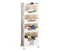 Chariot à Linge Roulant 4/5 Niveaux avec roulettes, Panier à Linge en Plastique avec poignées, Rangement Peu encombrant pour buanderie, Chambres, dortoirs - Blanc (41,6 x 29,7 x 110,4 cm)