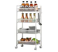 Chariot à livres à roulettes à 4 niveaux, chariot utilitaire en métal sur roues pour cuisine, maison, bureau, garage, salle de bain, chariot de rangement empilable, chariot de service polyvalent