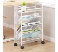 Chariot à livres à roulettes en métal à 5/6 niveaux - Assemblage facile - Rangement mobile pour bureau et coin - Élégant bureau et maison