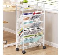 Chariot à livres à roulettes en métal, chariot utilitaire multifonction avec étagères mobiles, assemblage facile, nizer polyvalent pour la maison et le bureau, affichage d'angle, nizer de bureau sur
