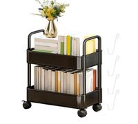 Chariot à Livres Mobile - Chariot à Livres à roulettes - Organiseur Mobile à 2 Niveaux - Rack Portable pour Livres, collations, Jouets, Porte-littérature avec