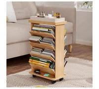 Chariot à Livres Roulant, Chariot de bibliothèque, étagères inclinées en V Double Face avec roulettes verrouillables pour la Maison, Le Bureau et l'école(Natural)