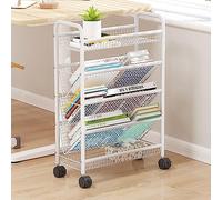 Chariot à Livres Roulant, étagère Mobile avec Roues, Chariot Organisateur de Stockage de Bureau Compact, étagères en métal au Sol/présentoir d'angle, Porte-revues pour Espace étroit