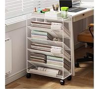 Chariot à Livres Roulant Mobile, Bibliothèque Compacte sur Roulettes, Trolley de Rangement Métal Debout, pour Rangement Bureau Étagère d'Exposition Coin Porte-Revues(White,42x17x65c)