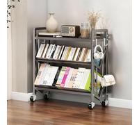 Chariot À Livres Roulant pour Bibliothèque, Étagère De Rangement Mobile Grande Capacité avec roulettes, Étagère en Acier Au Carbone avec Séparateur Antidérapant pour La Maison(3 Tier-50cm)