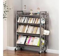 Chariot À Livres Roulant pour Bibliothèque, Étagère De Rangement Mobile Grande Capacité avec roulettes, Étagère en Acier Au Carbone avec Séparateur Antidérapant pour La Maison(4 Tier-70cm)