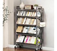 Chariot À Livres Roulant pour Bibliothèque, Étagère De Rangement Mobile Grande Capacité avec roulettes, Étagère en Acier Au Carbone avec Séparateur Antidérapant pour La Maison(5 Tier-50cm)