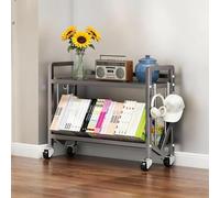 Chariot À Livres Roulant pour Bibliothèque, Étagère De Rangement Mobile Grande Capacité avec roulettes, Étagère en Acier Au Carbone avec Séparateur Antidérapant pour La Maison(2 Tier-70cm)