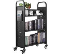 Chariot à livres VEVOR, capacité de charge 150 kg, chariot de bibliothèque, 77 x 38 x 122 cm, étagère à livres en forme de L sur un côté avec roulettes à double frein, chariot pour étagères à livres p