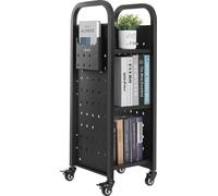 Chariot à livres VEVOR, capacité de charge de 100 kg, chariot de bibliothèque, 32 x 35 x 93,5 cm, étagère à livres en forme de L sur un côté avec roulettes à double frein, chariot à livres pour salon,