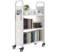 Chariot à livres VEVOR, capacité de charge de 150 kg, chariot de bibliothèque, 77 x 38 x 122 cm, étagère à livres en forme de L à un côté avec roulettes à double frein, chariot pour étagères à livres