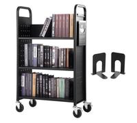 VEVOR Chariot à livres, 150 kg chariot de bibliothèque à étagères plates d'un seul côté en forme L, 790x385x1250 mm, roues verrouillables, rangement et stockage livres pour maison, bureau, école, noir