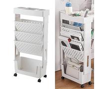 Chariot à magazines avec roulettes, étagère debout à 5 niveaux, chariot à roulettes multi-usage, chariot mobile chariot utilitaire à roulettes pour cuisine, bureau