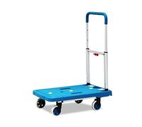 Chariot à main à plat réglable robuste - Chariot à plateforme pliable avec panneau en plastique pour faciliter le transport des bagages et des colis - Chariot polyvalent avec roues (bleu/noir)