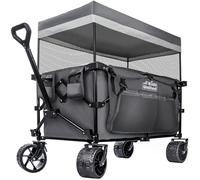 Chariot à Main de Transport Pliable; Buggy de Plage jusqu'à 90 L et 150 kg ; Roues XXL avec Frein ; Chariot de Camping pour Le Jardin et l'extérieur ; poignée réglable (Gris)