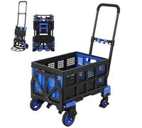 Chariot à Main Pliable avec Panier, Chariot Utilitaire Pliable Portable avec Frein, Rangement Facile et Transport par Plate-Forme, capacité de 330 LB pour Les Voyages, Le Bureau, Les Pique-niques