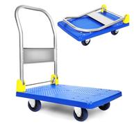 Chariot à Main Pliable avec Plateforme offrant Une capacité de Charge de 199 kg et Roues pivotantes à 360 degrés, pour Chargement et Rangement, Bleu