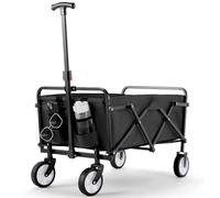 Chariot à Main Pliable Chariot de Jardin, Chariot de Transport avec Porte-gobelet Poignée Réglable, 70L Capacité de Charge 60kg pour Le Camping à la Plage Courses