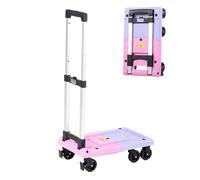 Chariot à main pliable - Diable à plateforme plate avec roues pivotantes à 360° - Design rétractable pour un chargement et un rangement faciles - Compact et portable (violet/rose, 97 cm)