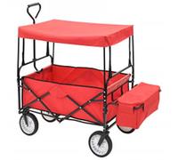 Chariot à main pliable en acier rouge avec toit, capacité 75 kg, roues pivotantes 360°, poignée rembourrée, pour transport de colis, jardin, atelier, déménagement, stockage