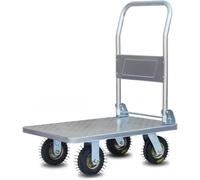 Chariot à main pliable robuste à plateforme en acier robuste avec roues pivotantes et poignée pour bagages, pots de fleurs et transport de marchandises lourdes