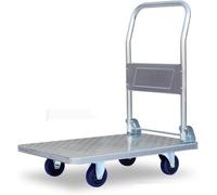 Chariot à main pliable robuste à plateforme en acier robuste avec roues pivotantes et poignée pour bagages, pots de fleurs et transport de marchandises lourdes