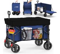 Chariot à main pliable toit 100kg frein poche latérale hayon porte-bouteilles petit 130l léger bleu petite taille de rangement poignée télescopique