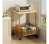 Chariot à micro-ondes avec roulettes, étagère de rangement de cuisine à 2 niveaux, petit support polyvalent pour îlot de cuisine, café, salon, bureau, panier de rangement inférieur inclus