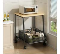 Chariot à micro-ondes avec roulettes, étagère de rangement de cuisine à 2 niveaux, petit support polyvalent pour îlot de cuisine, café, salon, bureau, panier de rangement inférieur inclus