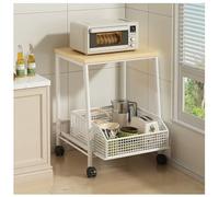 Chariot à micro-ondes roulant avec tiroir coulissant, étagère de rangement de cuisine à 2 niveaux pour machine à café et bureau