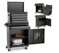 Chariot à outils 2 en 1 en métal avec tiroir verrouillable, chariot de garage amovible, coffre à outils roulant, avec crochets et panneau perforé pour rangement d'atelier