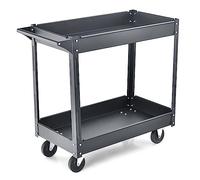 Chariot à outils à roulettes robuste à 2 niveaux avec roues extra profondes de 8,9 cm - Chariot utilitaire en acier pour garage, atelier, bureau, cuisine - Noir
