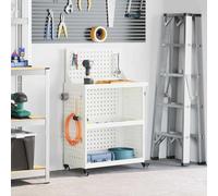 Chariot à outils avec roue, blanc, 65 x 35 x 111 cm, en acier laminé à froid, chariot d'atelier, établi, armoire à outils, garage, bricolage, rangement mobile