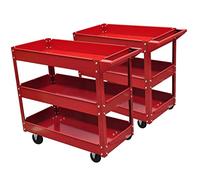 Chariot à outils d'atelier en acier laqué avec 3 étagères 840x410x780 mm 2 pcs, 100 kg capacité, roulettes pivotantes, poignée pratique pour garage et manutention atelier