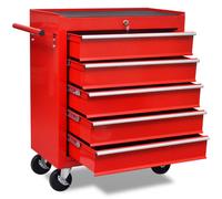Chariot à Outils d'Atelier Rouge 5 Tiroirs Coffret Caisse à Roulettes vidaXL