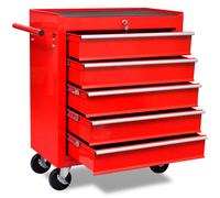 Chariot à Outils d'Atelier Rouge 5 Tiroirs Coffret Caisse à Roulettes vidaXL