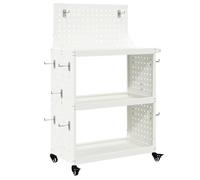 Chariot à outils en métal - vidaXL - Blanc - 65x35x111 cm - 3 étagères - Roues verrouillables - Panneau perforé
