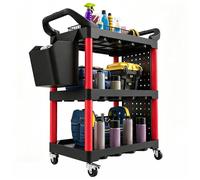 Chariot à outils - HOMCOM - 3 niveaux - panneaux perforés et crochets - PP - 95 x 43 x 96 cm - noir et rouge
