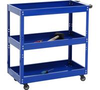 Chariot à outils HWC-M25, chariot d'atelier chariot de transport, roulettes poignée 3 plateaux, acier 73x73x36cm bleu