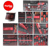 Mephisto Pro-Line BIG Servante d'atelier avec 12 tiroirs Dont 11 Outils tels Que Tournevis VDE, cliquet avec boîte à Douilles, Jeu de Tournevis, etc. dans des incrustations Souples en Carbone Lock